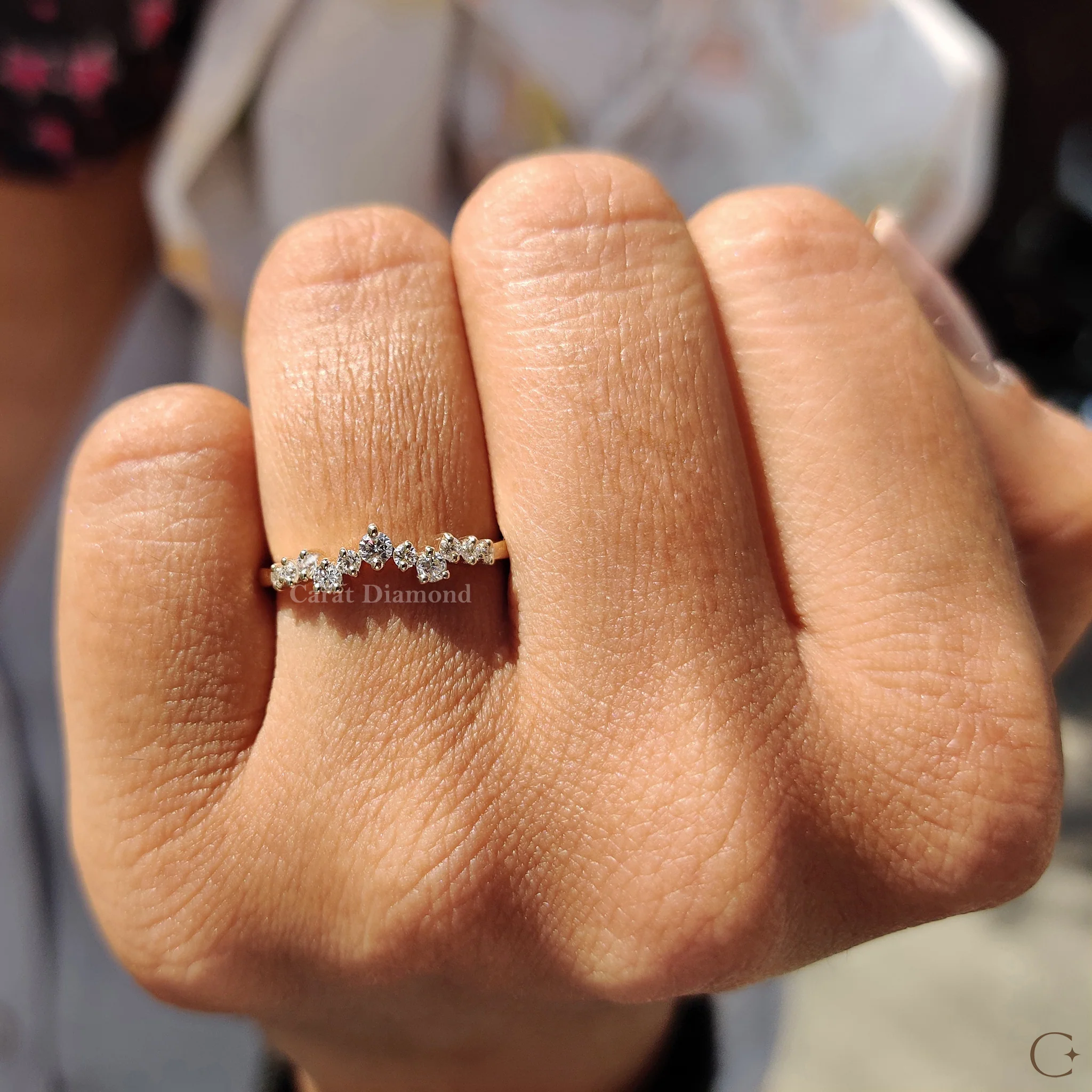Round Cut Curvy Style Yellow Gold Wedding Band - Image 6