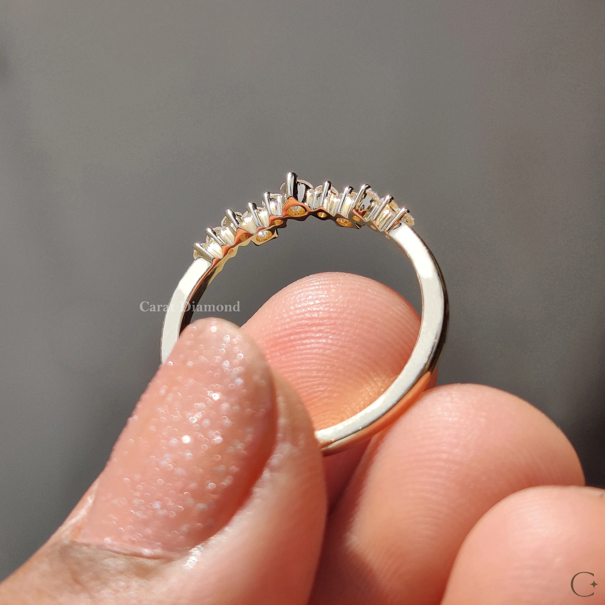 Round Cut Curvy Style Yellow Gold Wedding Band - Image 9