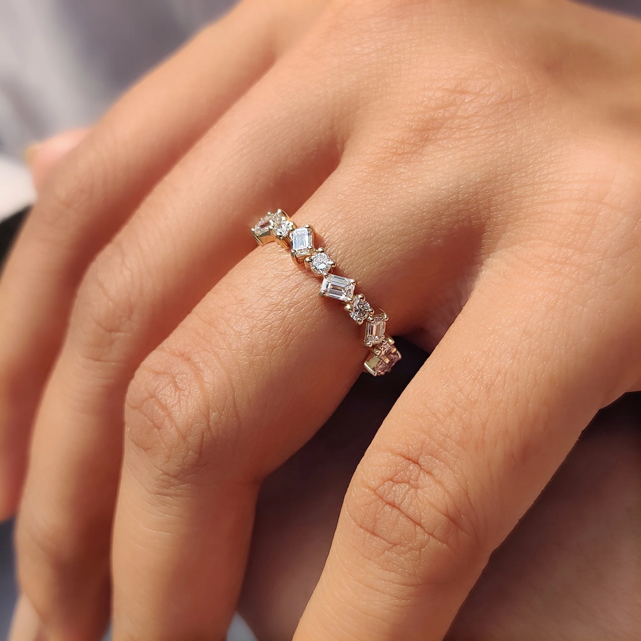 Zig Zag Band Featuring Emerald and Round Cut Diamond - Image 5
