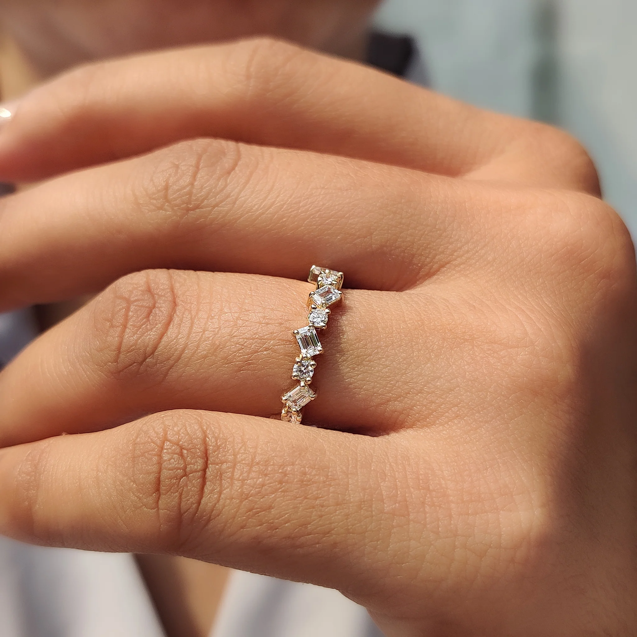 Zig Zag Band Featuring Emerald and Round Cut Diamond - Image 6